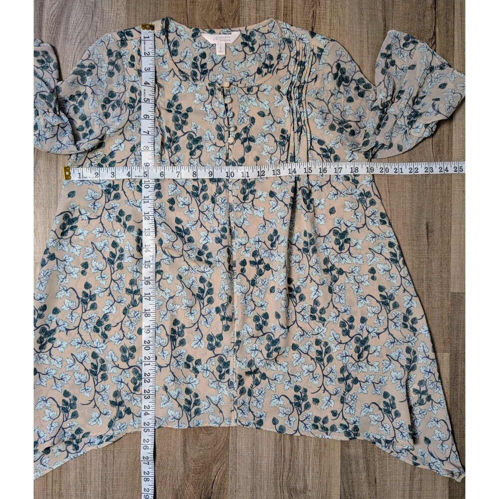LC Lauren Conrad Size S Floral Blouse Pintuck Shark-Bite Cottage Peasant - Picture 8 of 8